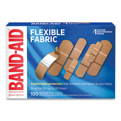 Flexible Fabric Adhesive Bandages, Assorted, 100/Box