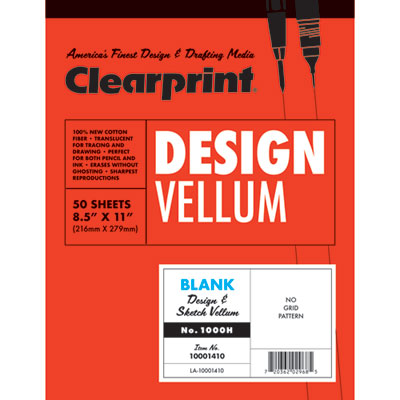 Design Vellum Paper, 16 lb Bristol Weight, 8.5 x 11, Translucent White, 50/Pad