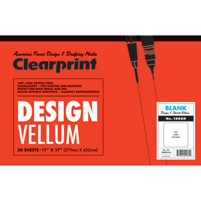 Design Vellum Paper, 16 lb Bristol Weight, 11 x 17, Translucent White, 50/Pad