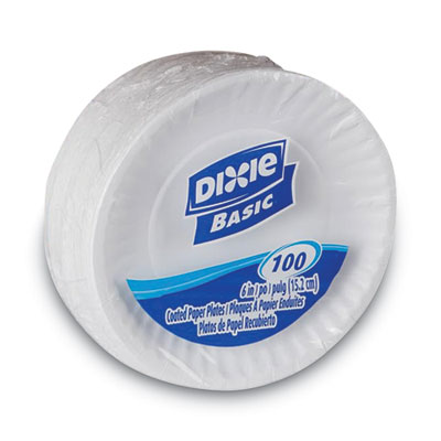 Clay Coated Paper Plates, 6" dia, White, 100/Pack