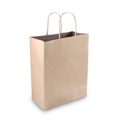 Premium Shopping Bag, Natural Twisted-Paper Handles, 10" x 4.5" x 13", Brown, 50/Box