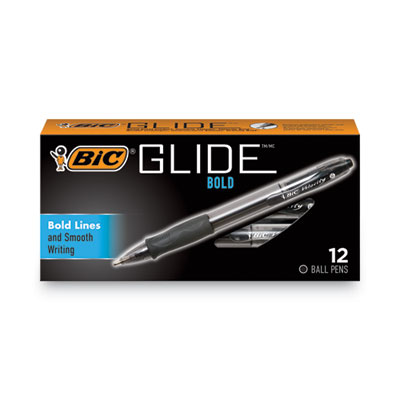 GLIDE Bold Ballpoint Pen, Retractable, Bold 1.6 mm, Black Ink, Smoke Barrel, Dozen