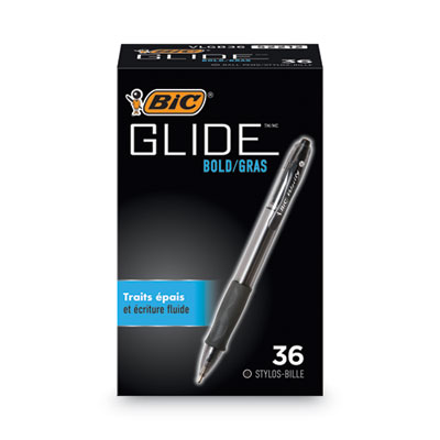 GLIDE Bold Ballpoint Pen Value Pack, Retractable, Bold 1.6 mm, Black Ink, Smoke Barrel, 36/Pack