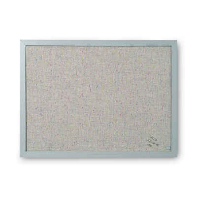 Designer Fabric Bulletin Board, 24" x 18", Gray Surface, Gray Fiberboard (MDF) Frame