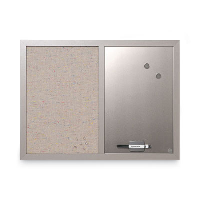 Designer Fabric Bulletin Board, Combo Magnetic Dry Erase/Bulletin, 24" x 18", Multicolor/Gray Surface, Gray Fiberboard Frame