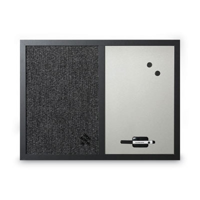 Designer Fabric Bulletin Board, Combo Magnetic Dry Erase/Bulletin, 24" x 18", Charcoal/Gray Surface, Black Fiberboard Frame