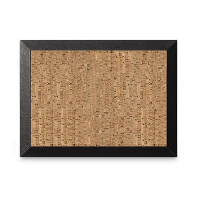 Natural Cork Bulletin Board, 36" x 24", Tan Surface, Black Wood Frame