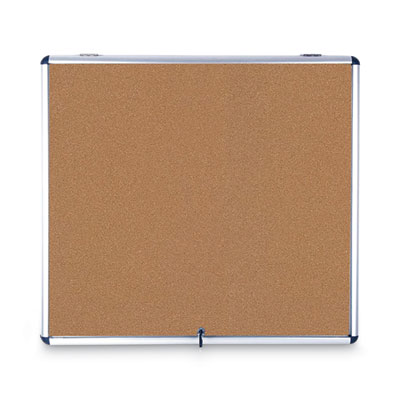 Slim-Line Enclosed Cork Bulletin Board with One Door, 47" x 38", Tan Surface, Satin Aluminum Frame