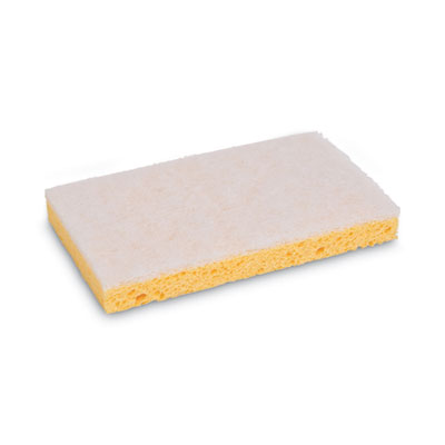 Scrubbing Sponge, Light Duty, 3.6 x 6.1, 0.7" Thick, Yellow/White, Individually Wrapped, 20/Carton