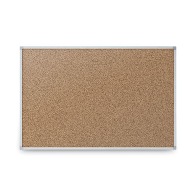 Economy Cork Board with Aluminum Frame, 24" x 18", Tan Surface, Satin Aluminum Frame