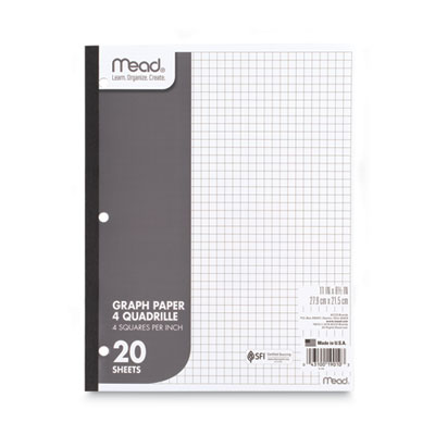 Graph Paper Tablet, 3-Hole, 8.5 x 11, Quadrille: 4 sq/in, 20 Sheets/Pad, 12 Pads/Pack