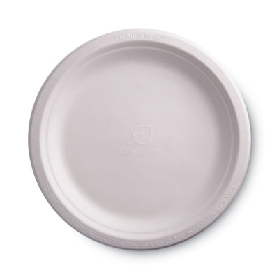 Renewable Sugarcane Plates, 9" dia, Natural White, 50/Packs