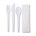 Plantware Compostable Cutlery Kit, Knife/Fork/Spoon/Napkin, 6", Pearl White, 250 Kits/Carton