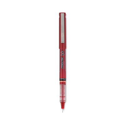 Precise V7 Roller Ball Pen, Stick, Fine 0.7 mm, Red Ink, Red/Clear Barrel, Dozen