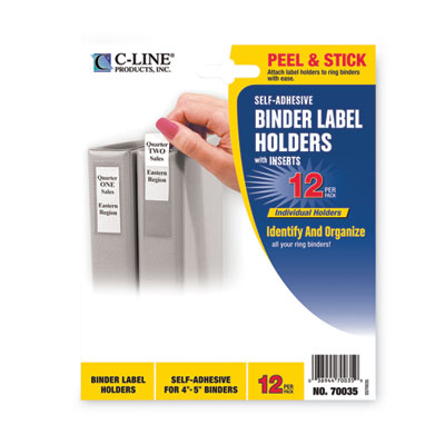 Self-Adhesive Ring Binder Label Holders, Top Load, 2.75 x 3.63, Clear, 12/Pack