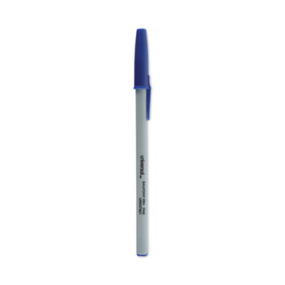 Ballpoint Pen, Stick, Fine 0.7 mm, Blue Ink, Gray/Blue Barrel, Dozen