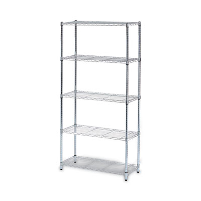 Residential Wire Shelving, Five-Shelf, 36w x 14d x 72h, Silver