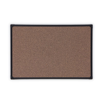 Tech Cork Board, 36" x 24", Brown Surface, Black Plastic Frame