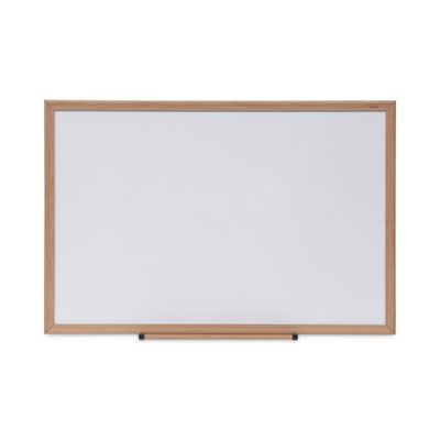 Deluxe Melamine Dry Erase Board, 36" x 24", White Surface, Oak Finished Fiberboard (MDF) Frame