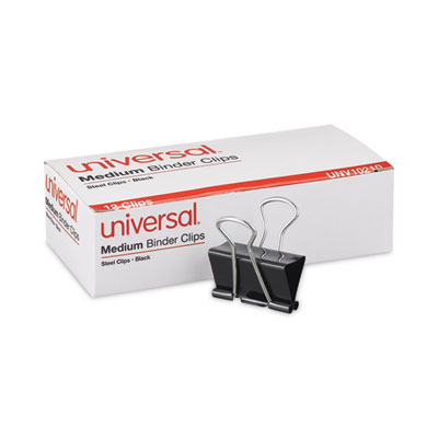 Binder Clips, Medium, Black/Silver, 12/Box