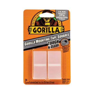 Tough and Clear Double-Sided Mounting Tape Squares, Holds Up to 0.58 lb per Pair (Up to 7 lb per 24), 1" x 1", Clear, 24/Pack