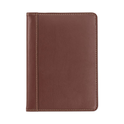 Contrast Stitch Leather Padfolio, 6.25w x 8.75h, Open Style, Brown