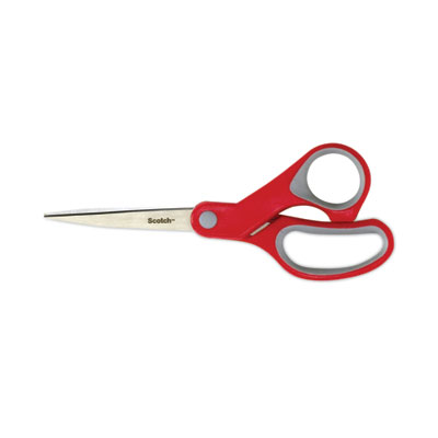 Multi-Purpose Scissors, 8" Long, 3.38" Cut Length, Straight Gray/Red Handle