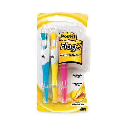 Flag+ Highlighter, Assorted Ink/Flag Colors, Chisel Tip, Assorted Barrel Colors, 3/Pack