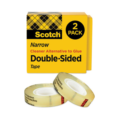 Double-Sided Tape, 1" Core, 0.5" x 75 ft, Clear, 2/Pack