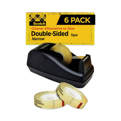 Double-Sided Tape with Dispenser, 1" Core, 0.5" x 75 ft, Clear, 6/Pack