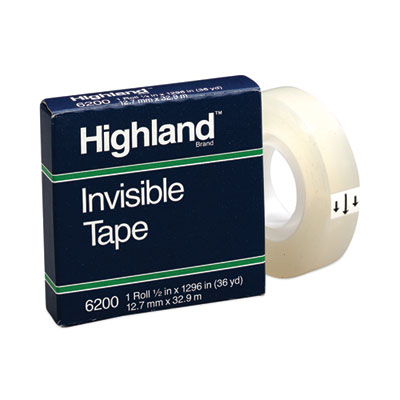 Invisible Permanent Mending Tape, 1" Core, 0.5" x 36 yds, Clear