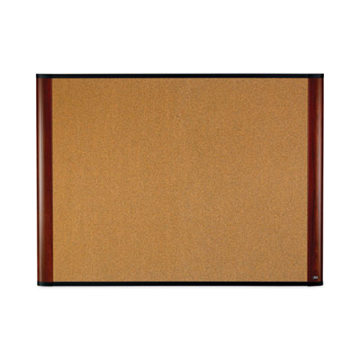 Widescreen Cork Bulletin Board, 48 x 36, Tan Surface, Mahogany Aluminum Frame