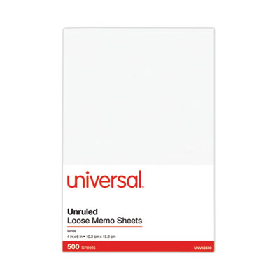 Loose White Memo Sheets, 4 x 6, Unruled, Plain White, 500/Pack