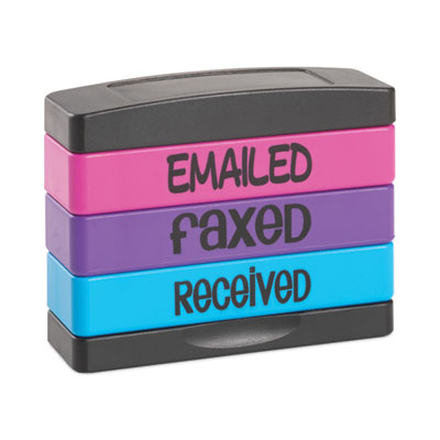 Interlocking Stack Stamp, EMAILED, FAXED, RECEIVED, 1.81" x 0.63", Assorted Fluorescent Ink