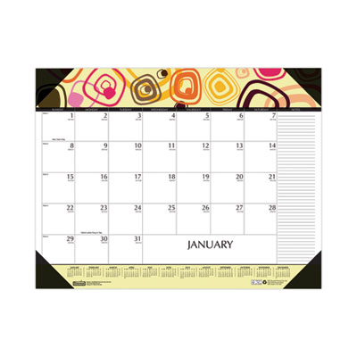 Recycled Desk Pad Calendar, Geometric Artwork, 22 x 17, White Sheets, Black Binding/Corners,12-Month (Jan to Dec): 2025