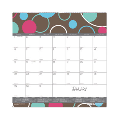 Recycled Bubbleluxe Wall Calendar, Bubbles Artwork, 12 x 12, White/Multicolor Sheets, 12-Month (Jan to Dec): 2025