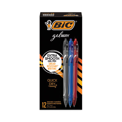 Gel-ocity Quick Dry Gel Pen, Retractable, Fine 0.7 mm, Three Assorted Ink and Barrel Colors, Dozen