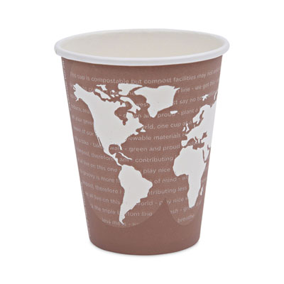 World Art Renewable and Compostable Hot Cups, 8 oz, Brown/White, 50/Pack