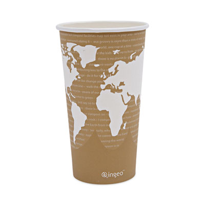 World Art Renewable and Compostable Hot Cups, 20 oz, Brown/White, 50/Pack, 20 Packs/Carton