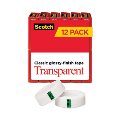 Transparent Tape, 1" Core, 0.75" x 83.33 ft, Transparent, 12/Pack