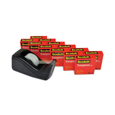 Transparent Tape Value Pack with Black Dispenser, 1" Core, 0.75" x 83.33 ft, Transparent