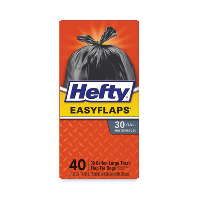 Easy Flaps Trash Bags, Tie-Flap, 30 gal, 1.05 mil, 30" x 33", Black, 40/Box