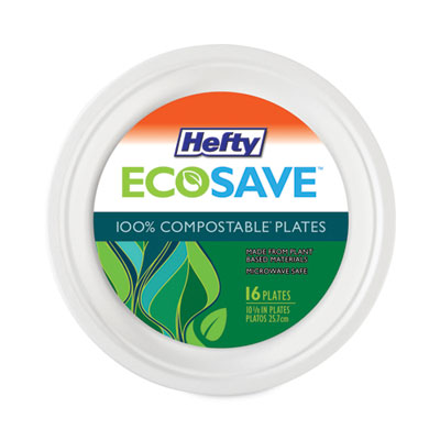 ECOSAVE Tableware, Plate, Bagasse,  6.75" dia, White, 30/Pack