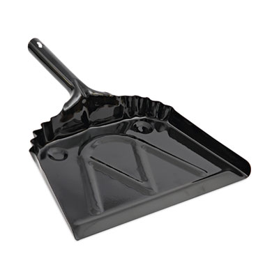 Metal Dust Pan, 12 x 14, 5" Handle, 20-Gauge Steel, Black