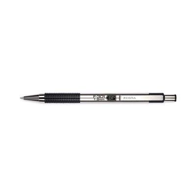 F-301 Ballpoint Pen, Retractable, Bold 1.6 mm, Black Ink, Stainless Steel/Black Barrel, 12/Pack