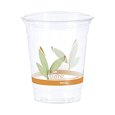 Bare Eco-Forward RPET Cold Cups, Squat, 12 oz to 14 oz, Leaf Design, 50/Pack