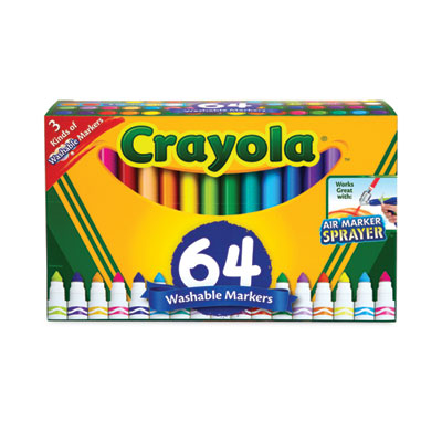 Broad Line Washable Markers, 48 Broad Bullet Tip/8 Gel/8 Window, Assorted Colors, 64/Set