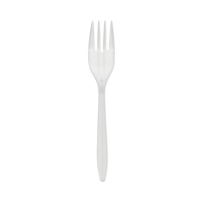 Fieldware Cutlery, Mediumweight Fork, Plastic, White, 1,000/Carton