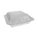 Vented Foam Hinged Lid Container, Dual Tab Lock Economy, 3 Compartments, 9.13 x 9 x 3.25, White, 150/Carton