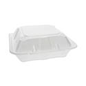 Vented Foam Hinged Lid Container, Dual Tab Lock, 3 Compartments, 9.13 x 9 x 3.25, White, 150/Carton